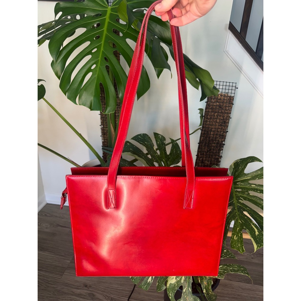 Made in Italy Red Genuine Leather Structured Tote Shoulder Bag